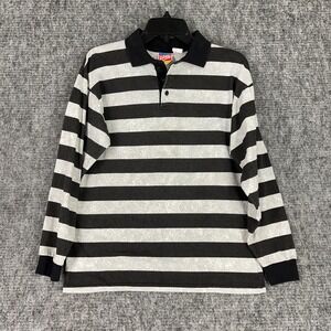 Splash Polo Shirt Boys L Black & White Vintage 80s Cotton Longsleeve Skater Surf